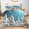 Albideyaa Cute Smiling White Snowmen Comforter Set for Girls Boys Teens Full Size Snowflakes Trees Balls Winter Background Blue Bedding Duvet Set Modern Soft Kids Adult Quilt Set with 2Pillowcases view 1