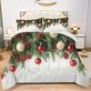 Albideyaa Green Christmas Pine Branches Comforter Set Red Balls Decorations White Background Quilted Bedding Set for Christmas Twin Size New Year Bedroom Kids Adult Comforter with 1Pillowcase view 1