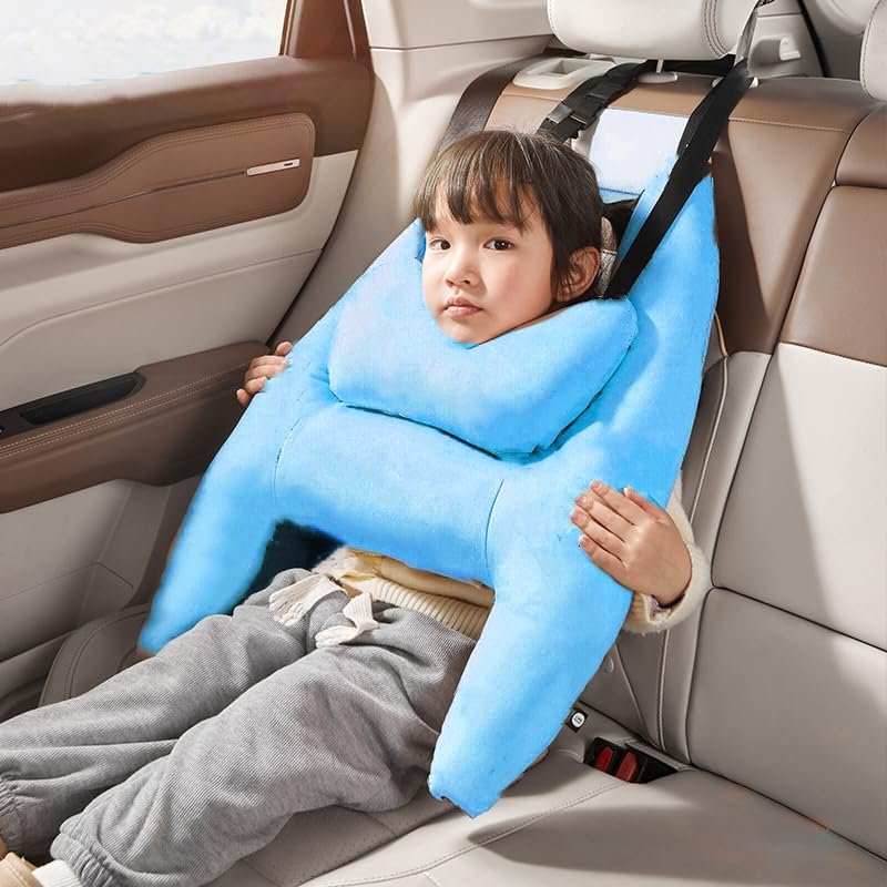 Plush Car Travel Pillow with Headrest Kids Adults Neck Pillows for Head and Body Support Soft Car Sleeping Seat Belt Pillows Breathable Cars Aircraft Seatbelt Pillow Cushion for Long Journey Travel