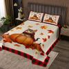 Autumn Kids Bedspread Twin Size,Geometric Grids Patchwork Coverlet Set,Boys Girls Room Decor,Kawaii Cat Maple Leaf Fall Harvest Pumpkin Quilted Coverlet,Rustic Retro Bedding Quilt,1 Pillowcase view 1
