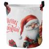 Laundry Baskets Cartoon Santa Claus Merry Christmas,Collapsible Laundry Hamper Dirty Clothes Basket with Handle,Storage Bag for Bathroom/Bedrooom Bow Xmas Box White view 1