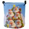 Laundry Baskets Christmas Santa Claus Xmas Tree Winter Snowflakes,Collapsible Laundry Hamper Dirty Clothes Basket with Handle,Storage Bag for Bathroom/Bedrooom Blue Sky view 1