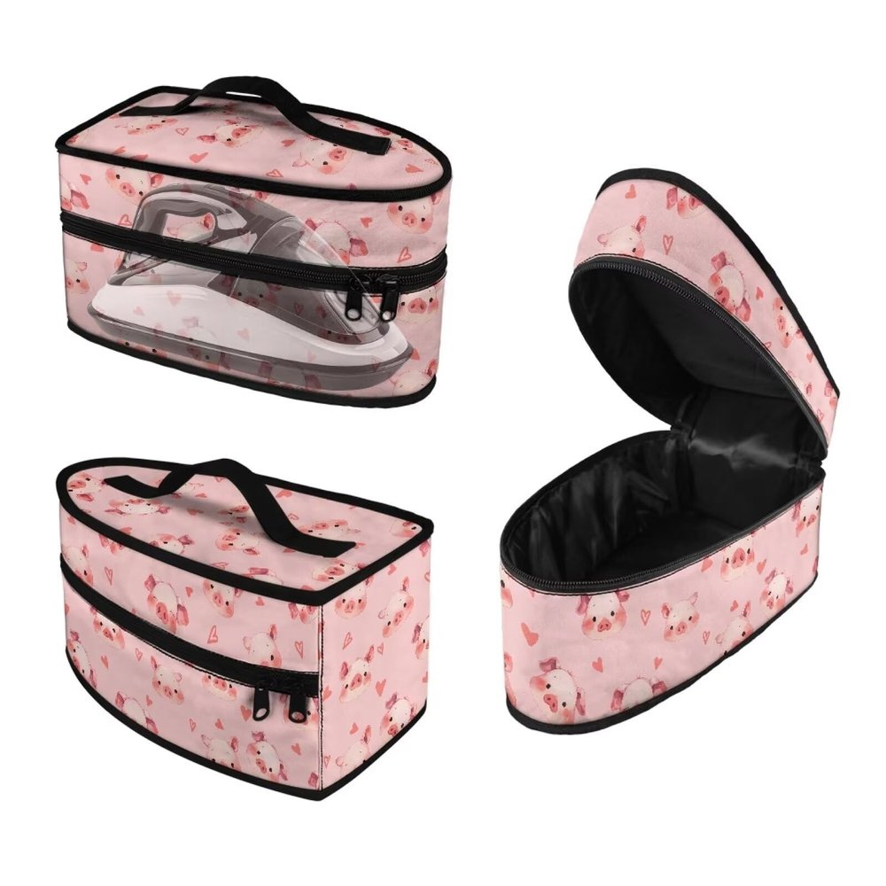 Rchsmod Pig Heart Print Steam Iron Storage Case Travel Iron Case with Handle Steamer Organizer Iron Holder with Zipper Closure Iron Accessories, Case Only