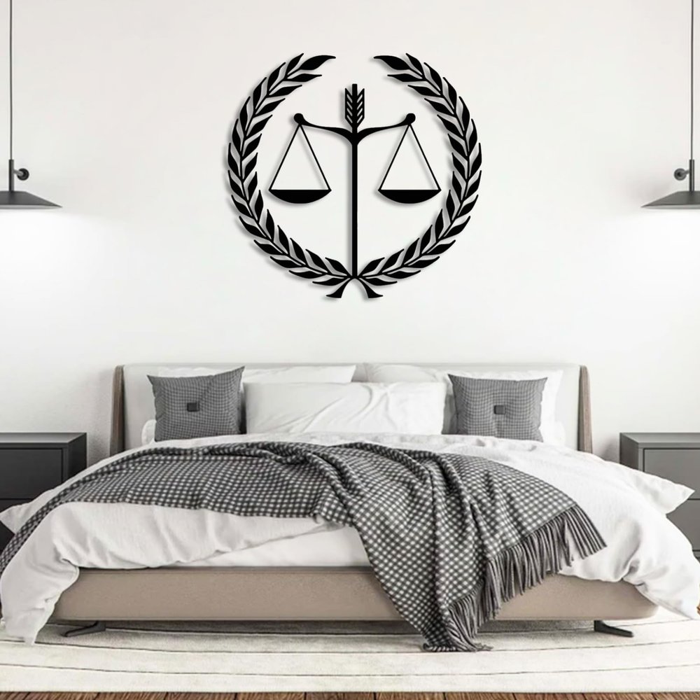 Metal Wall Decor, Scales of Justice Metal Wall Art, Scales of Justice Metal Decor, Scales of Justice Wall Decor, Law Office Wall Art, Law School, Lawyer Gift, Gift for Her or Him (Black, 39"x 37"| 100x96cm)