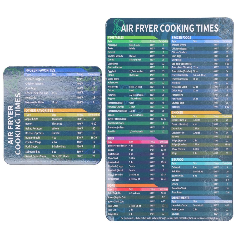 Air Fryer Magnetic Cheat Sheet Set, Kitchen Fryer Magnet Sheet Cooking Frying Time Reference Guide Cookware Accessories For Any Other Fryer On The Market
