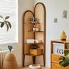 Miusocal Free-Standing Wood Corner Display Shelf, Tall Bookcase, Display Corner Shelving Unit with Storage, Wood Rattan Storage Rack, Decorative Screen Shelf for Bedroom(Brown) view 1