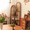 Miusocal Free-Standing Wood Corner Display Shelf, Tall Bookcase, Display Corner Shelving Unit with Storage, Wood Rattan Storage Rack, Decorative Screen Shelf for Bedroom(Brown) view 4