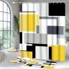 4 Pcs Bathroom Sets with Shower Curtain and Rugs,Yellow Geometric Bathroom Shower Curtain Sets with 12 Hooks, Yellow and Black Modern Abstract Bathroom Sets with Rugs and Accessories for Bathroom view 1