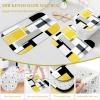 4 Pcs Bathroom Sets with Shower Curtain and Rugs,Yellow Geometric Bathroom Shower Curtain Sets with 12 Hooks, Yellow and Black Modern Abstract Bathroom Sets with Rugs and Accessories for Bathroom view 4