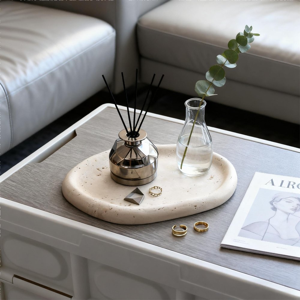 Artisanal Abode Marble Tray for Jewelry, Food and Daily Items, Irregular Stone Sculpture, Suitable for Home Decor Storage Tray Vanity/Dresser Non-Resin/Non-Ceramic (yunduo-Dong)