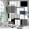 4 Pcs Bathroom Sets with Shower Curtain and Rugs,Grey Geometric Bathroom Shower Curtain Sets with 12 Hooks, Grey and Black Modern Abstract Bathroom Sets with Rugs and Accessories for Bathroom view 1