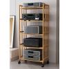 2/3/4/5 Tiers Mobile Stereo Racks and Stands on Wheels, Natural Bamboo Amplifier Rack Audio Media Cabinet with Height Adjustable Wooden Shelf, Home/Office/Theater Standing AV Media Shelf(5 Tier (H 158 view 1