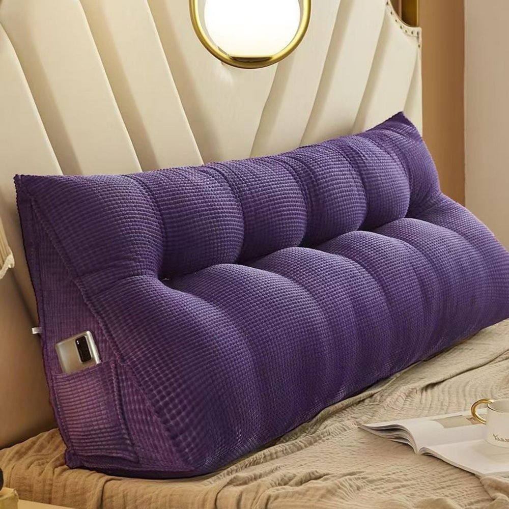 BWCXR Triangular Headboard Cushion Wedge Cushion Lumbar Support Cushion Bed Reading Pillow, with Pocket Removable Cover for Home Bedrooms and Lounges (Purple,39.3in)