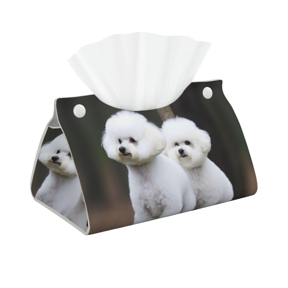 PU Leather Tissue Box Cover Modern Decorative Tissue Box Holder Rectangular Facial Tissue Case Bichon Frise Tissue Holder Facial Paper Organizer Dispenser for Bathroom