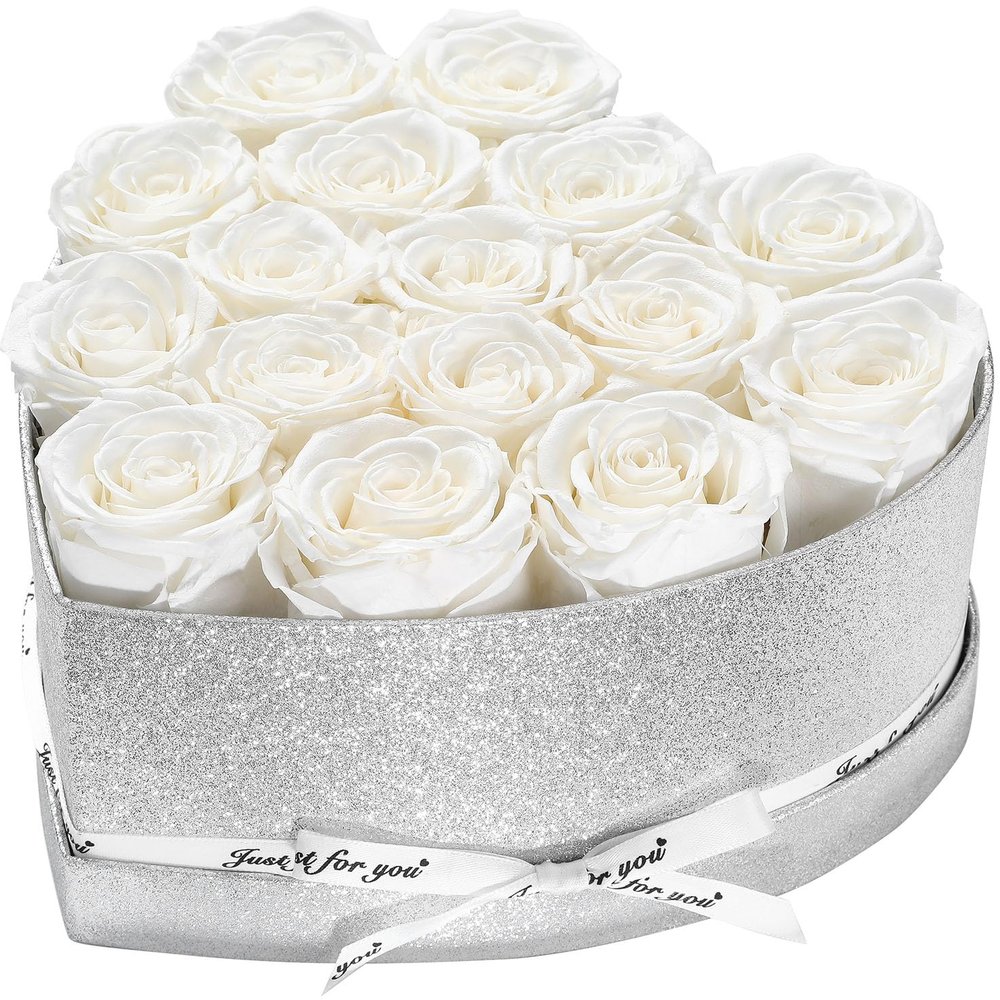 16 Preserved Rose in Heart Shaped Box,Forever Flowers for Delivery Birthday,Flowers Gifts for Women, Mother, Her Wife, Girlfriend on Valentines Mothers Day Christmas Anniversary (white)