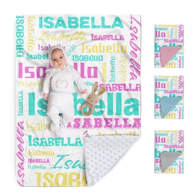 Duckbe Custom Name Baby Blankets, Personalized Infant Throw Blanket for Newborn, 30"X40" Soft Blanket for Daycare Toddler, Double Layer with Plush Dotted Backing Blankets, Green & Pink