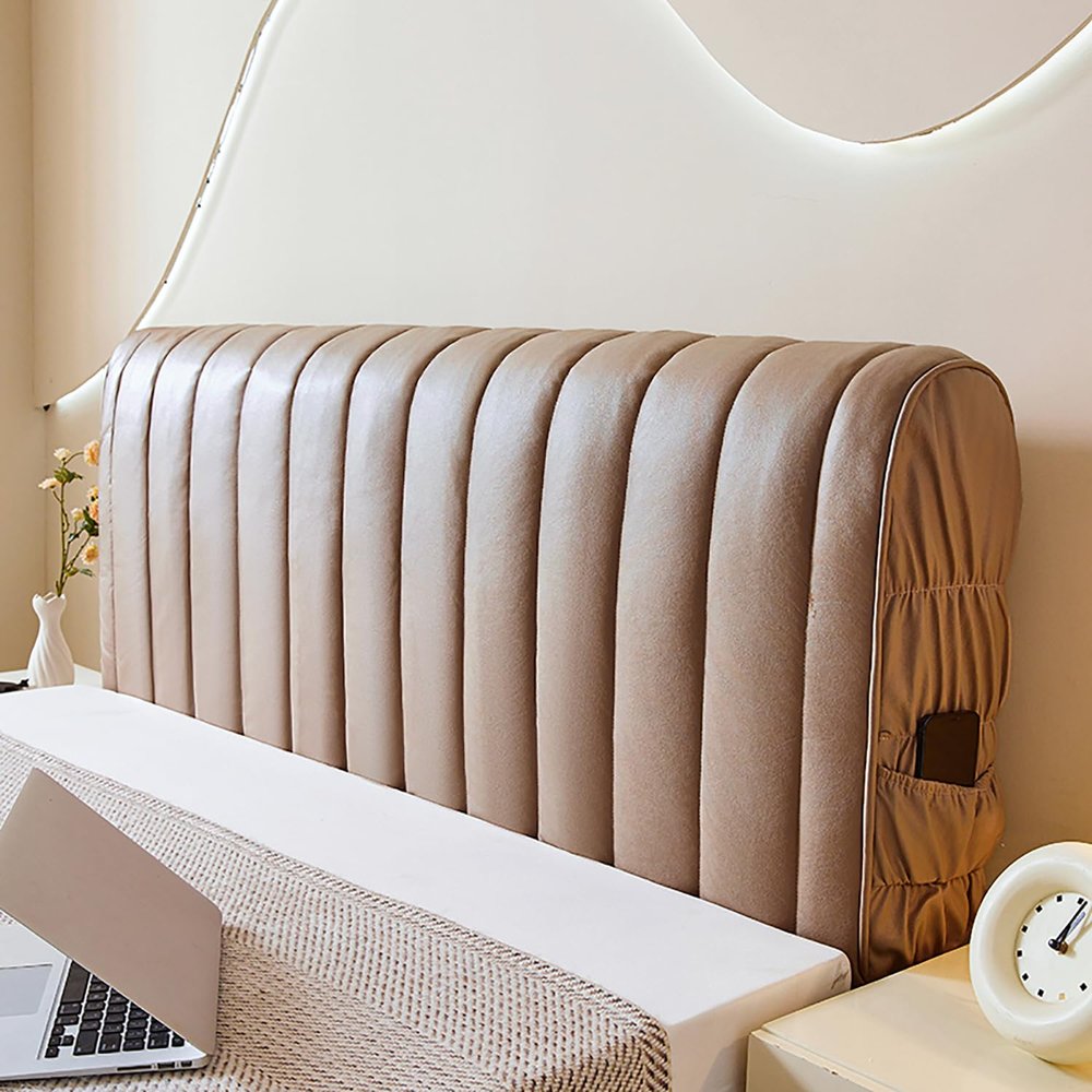 GZYLCH Thicken Headboard Cover, Double-Sided Filling Cotton Stretch Bed Headboard Cover for Full Queen Cal King Size, Washable Bed Headboard Slipcover Dustproof Protector Cover,Brown,King:78.7in