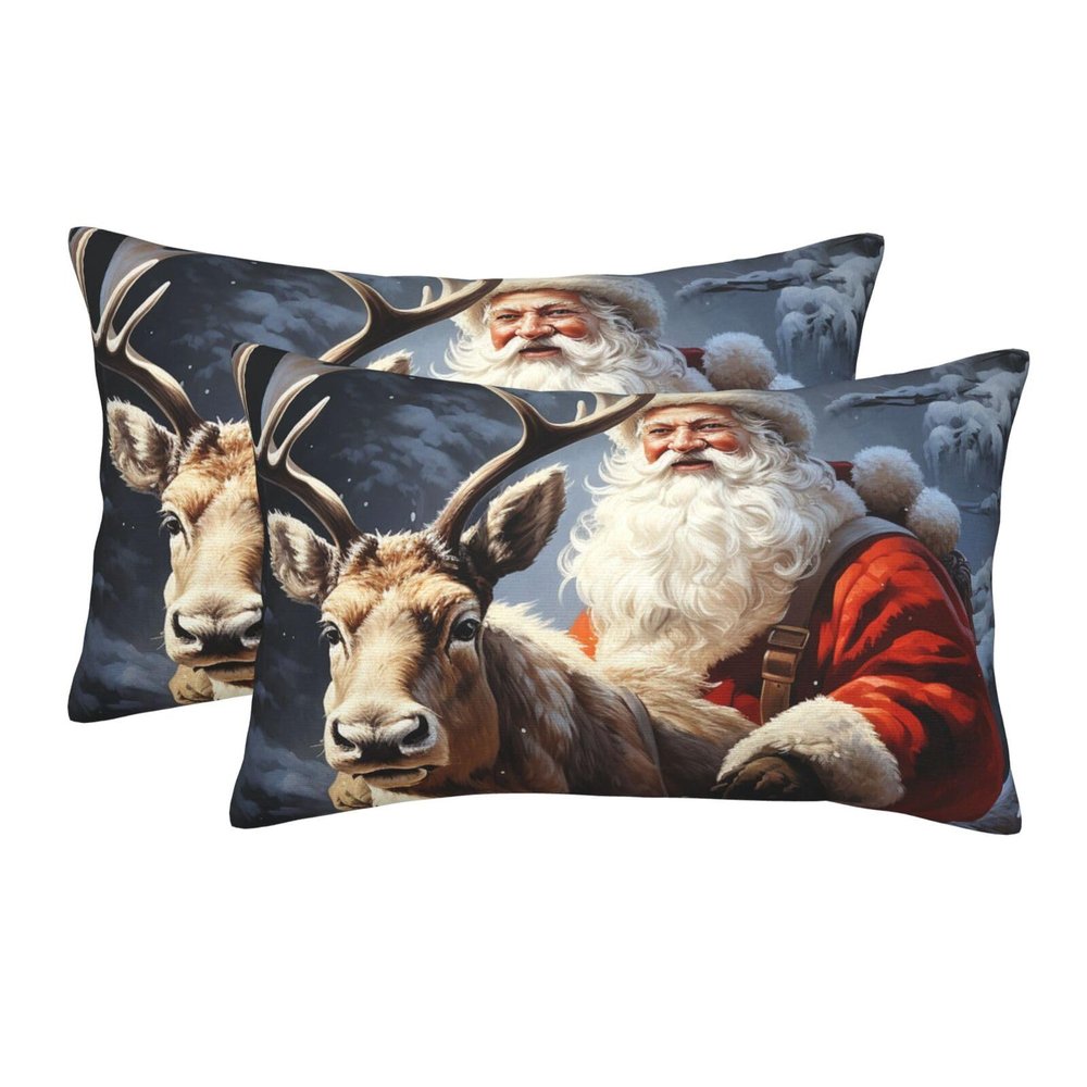 2 Pack Small/Standard/Queen Size Pillow Cases with Hidden Zipper Santa Claus and Deer Elk Pillow Cover 14"x20" Soft Breathable Pillowcase for Hair and Skin, Sleeping Gifts Bed Pillow Case