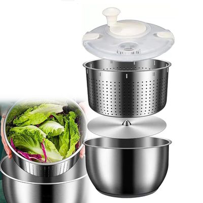 COYEUX 6L Stainless Steel Large Vegetable Washer, Salad Spinner, PP Lid, for Fruit Washer, Pasta and Fries Spinner