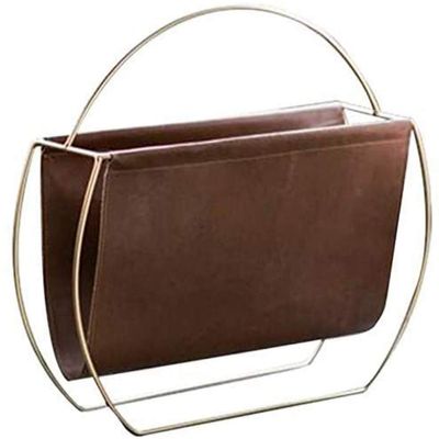 YXUANYZNB Metal Leather Magazine Newspaper Holder Handle Rack Sundries Organizer Book Storage Shelf for Home Living Room