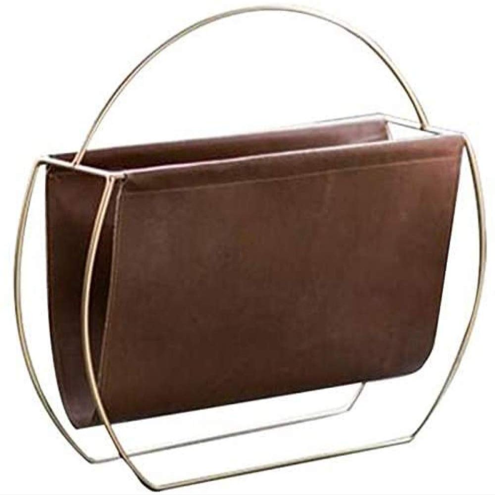 YXUANYZNB Metal Leather Magazine Newspaper Holder Handle Rack Sundries Organizer Book Storage Shelf for Home Living Room
