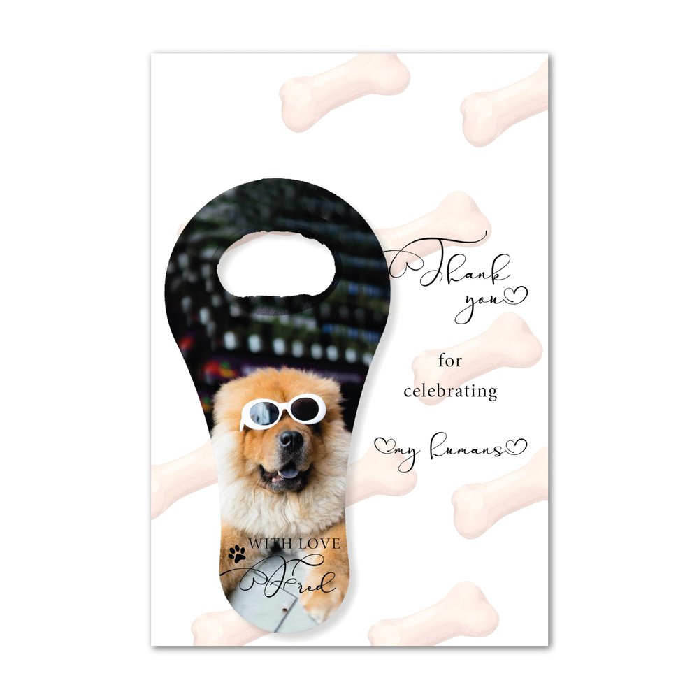 20 Set of Custom Photo Pet Party Favors for Guests, Dog Birthday Favors, Dog Photo Magnet Bottle Opener and Thank You Card, Pawty Birthday (Tennis Racket)