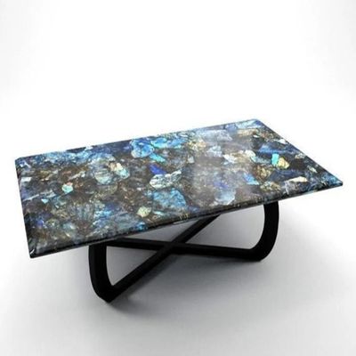 24 x 36 Inches Labradorite Patio Sofa Table for Restaurant Decor Rectangle Shape Resin Coffee Table Top