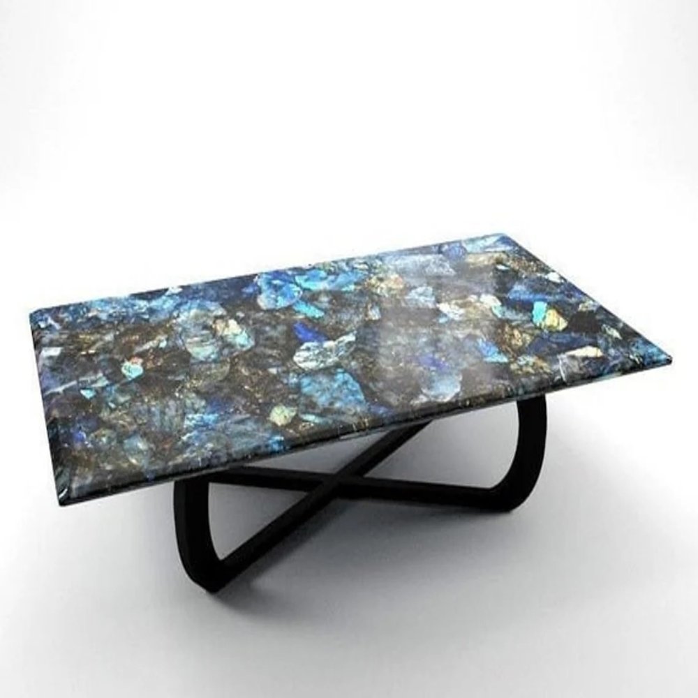 24 x 36 Inches Labradorite Patio Sofa Table for Restaurant Decor Rectangle Shape Resin Coffee Table Top