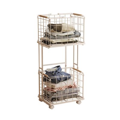 HTBNFYY Metal Laundry Basket,Laundry cart with Wheels,Detachable Laundry cart for Bedroom, Living Room, Bathroom,White