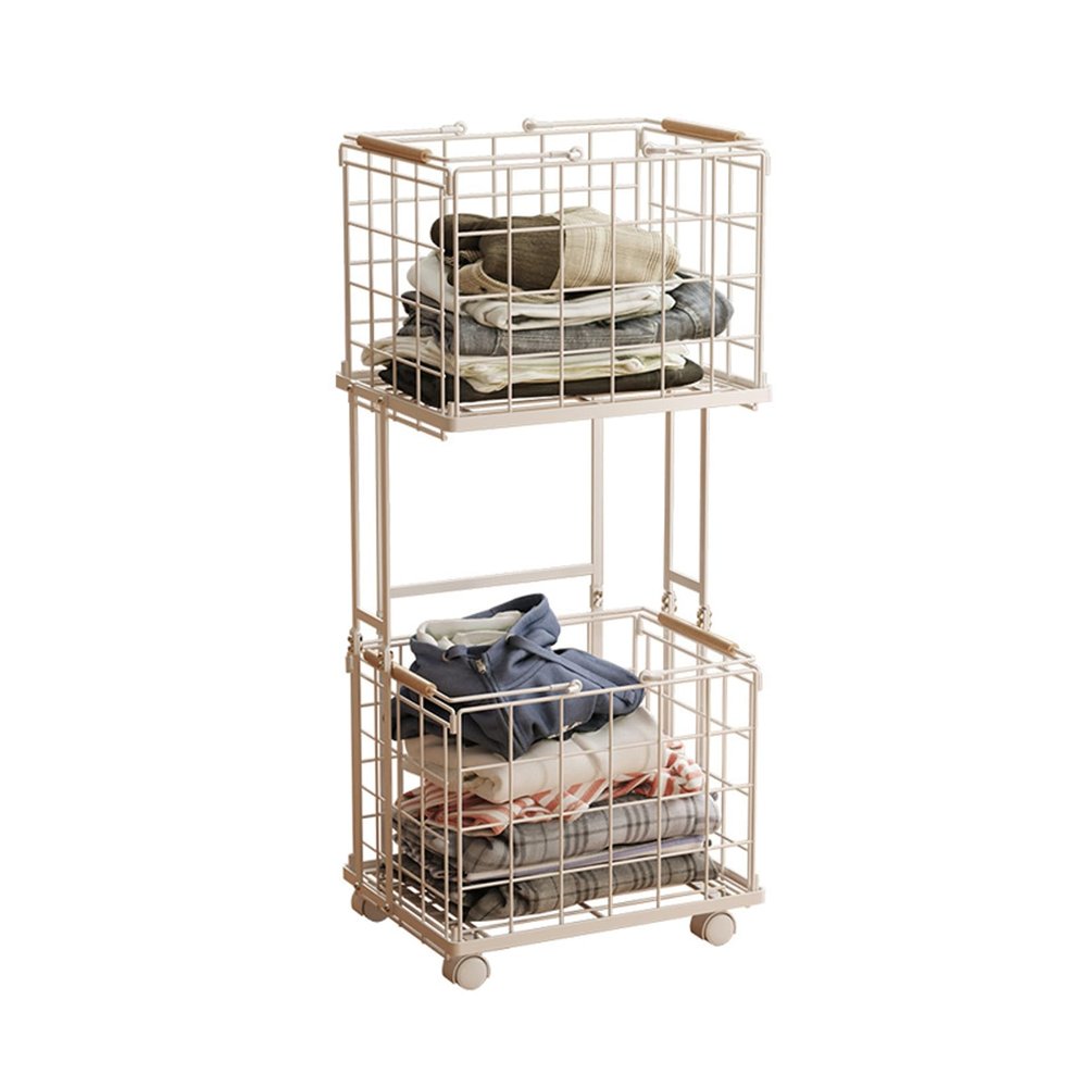 HTBNFYY Metal Laundry Basket,Laundry cart with Wheels,Detachable Laundry cart for Bedroom, Living Room, Bathroom,White