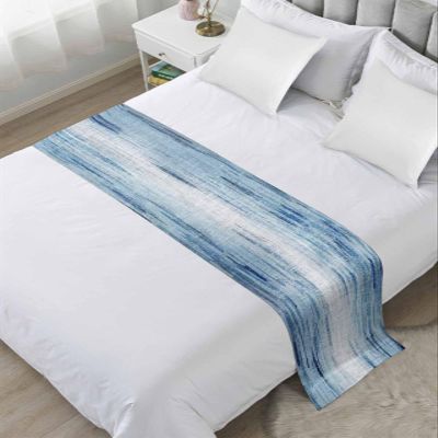Vintage Blue Bed Runner for Cal. King Size Bed, Retro Blue Ombre Modern Abstract Art Bedspread Protector Slipcover Bed Scarf for Foot Bed Runners & Scarves for Bedroom Hotel Wedding Room 94x20 Inches