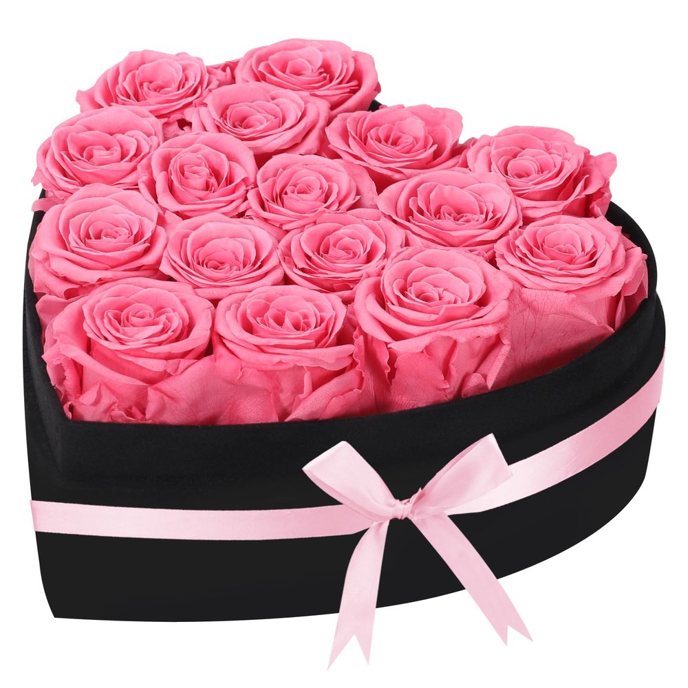 woyoo Luxury Forever Real Roses in Suede Heart-Shaped Box,16 Preserved Roses Valentines's Day, Forever Flowers for Women,Preserved Flowers Gifts for Delivery Prime Birthday, Mother's Day (Pink)