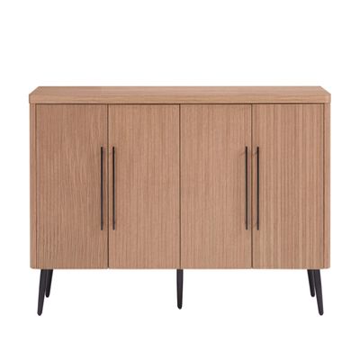 Manhattan Comfort Jodie 64" Sideboard Cabinet with Storage, Ribbed Soft-Close Doors & 8 Adjustable Cubby Shelves, Mid Century Modern Buffet Table for Entryway, Living Room or Office, Maple