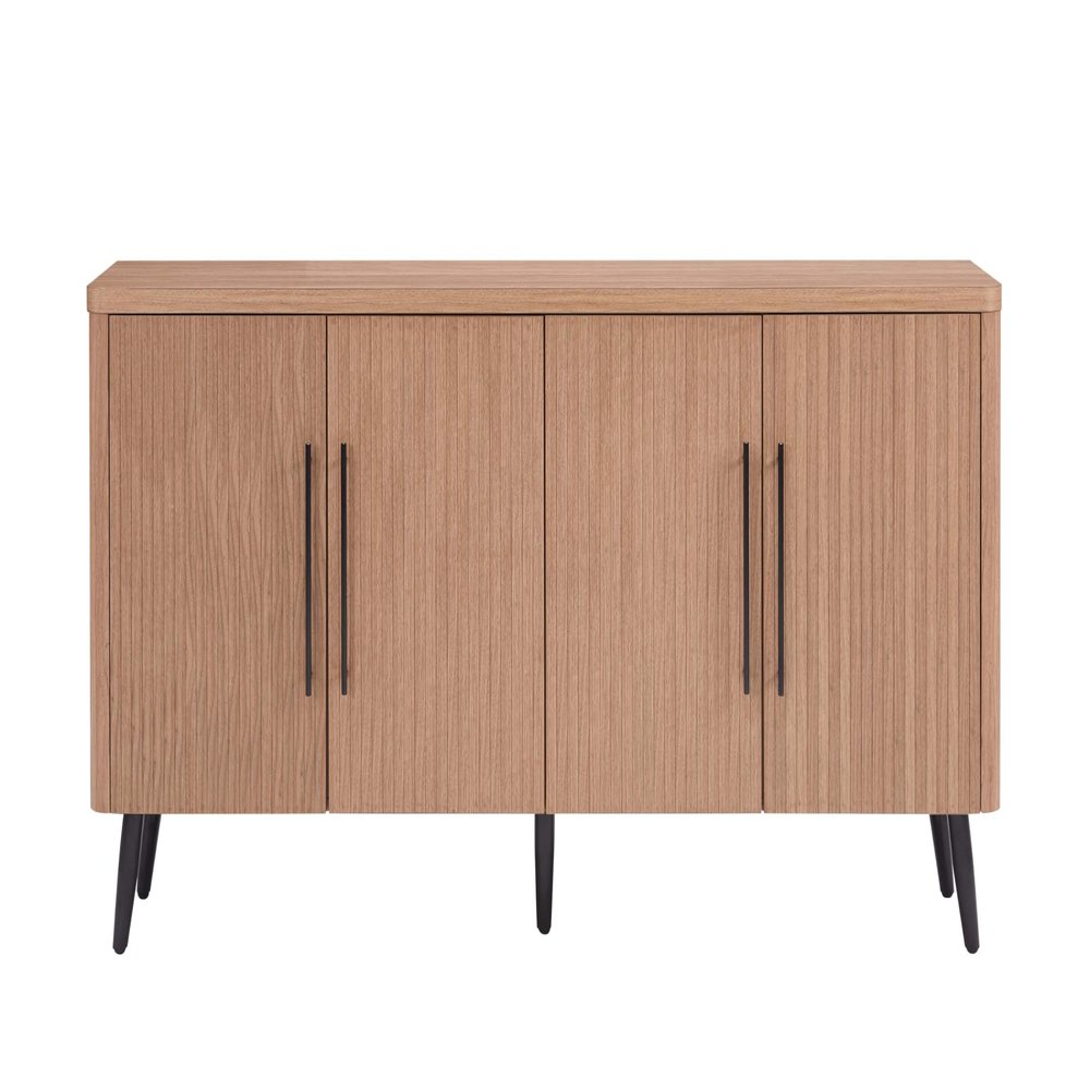 Manhattan Comfort Jodie 64" Sideboard Cabinet with Storage, Ribbed Soft-Close Doors & 8 Adjustable Cubby Shelves, Mid Century Modern Buffet Table for Entryway, Living Room or Office, Maple