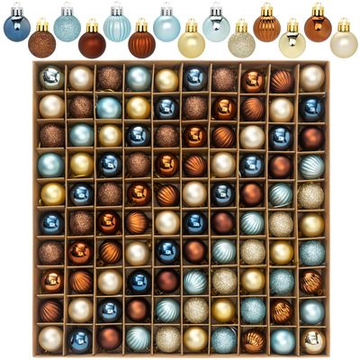 100 Pcs Mini Christmas Ball Ornaments Set, 1.18'' Blue Copper and Gold Small Shatterproof Xmas Tree Ornament Hanging Ball Bulk Decorations for Holiday Party, Wreath, Garland, Winter Decor