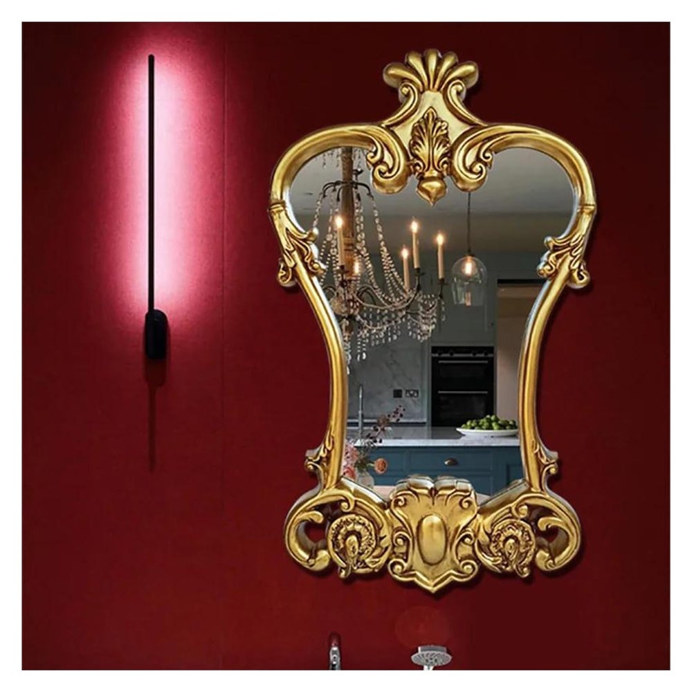 Bathroom Mirror, Golden Makeup Living Room Decorative Mirror Wall Shower Aesthetic Decorative Mirror Bathroom Deco Chambre Home Styling(Gold)