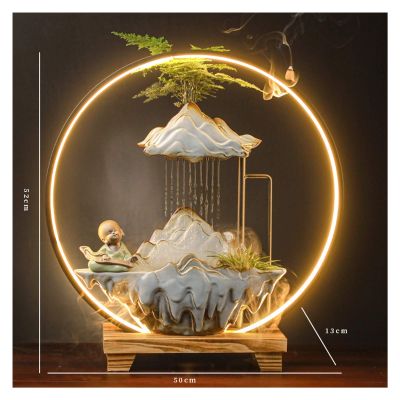 Desktop Waterfall Opening Gifts, Water Fountain, Lighting Ring, Lucky Wind, Atomization and Humidification, Office Desktop Landscape Tabletop Fountains Dcor (Color : P) (M)