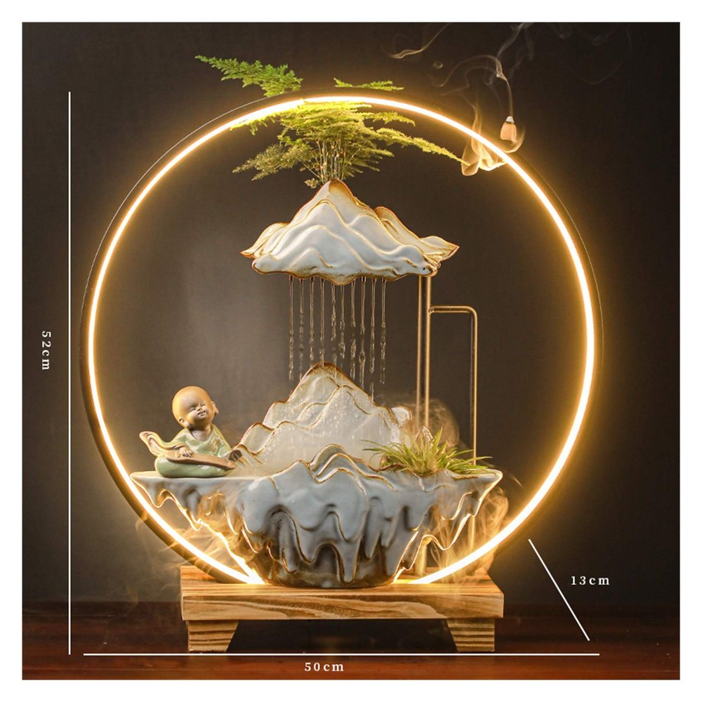 Desktop Waterfall Opening Gifts, Water Fountain, Lighting Ring, Lucky Wind, Atomization and Humidification, Office Desktop Landscape Tabletop Fountains Dcor (Color : P) (M)