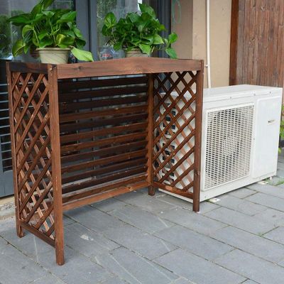 Cover for Outdoor Wooden Flower Stand Air Conditioning Covers, Solid Wood Air Conditioning Rack Privacy Screen Fences with Blinds Design