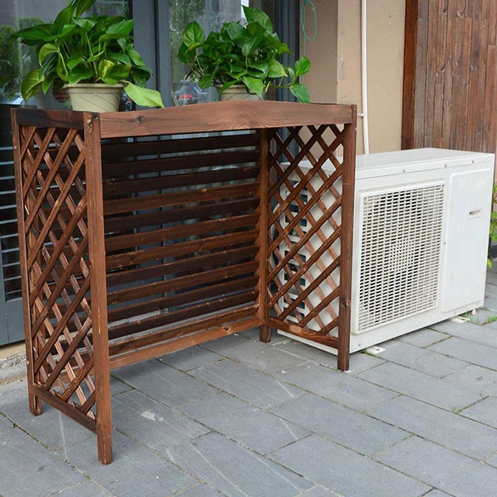Cover for Outdoor Wooden Flower Stand Air Conditioning Covers, Solid Wood Air Conditioning Rack Privacy Screen Fences with Blinds Design