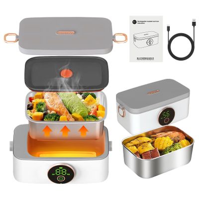 Electric Lunch Box for Adults,1L Large Capacity Self-Heating Quickly,Battery-Powered Food Warmer,Cordless for Office,Car,Travel,Party,Camping Use,158F Heat Timmable