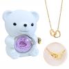 Drawelry Personalized Heart Necklace with Real Rose Bear Jewelry Box, Preserved Eternal Roses Hug Bear Gifts Set, Heart Necklace Bear Box Christmas Birthday Gifts for Woman (White, Yellow Gold) view 1
