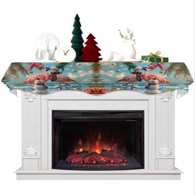 Christmas Flamingo Fireplace Mantel Scarf Table Runner, Xmas Snowman Coastal Beach Winter Garland Mantel Top Tablerunners Dresser Scarves Cover Decorations for Windows Party Living Room 90x17
