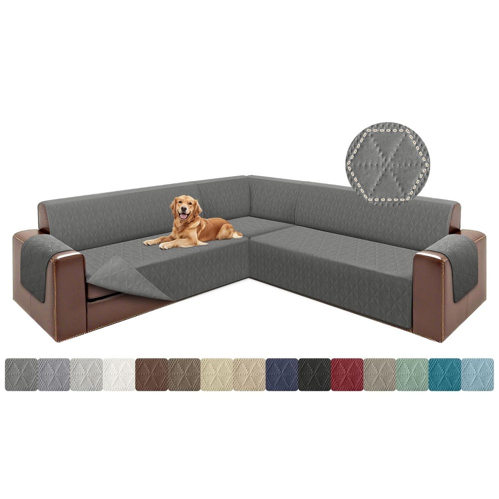 ALIECOM Corner Sectional Couch Covers L Shape Sofa Covers Washable Reversible Couch Cover for Sectional Slipcover U Shape Pet Dogs Furniture Protector with Elastic Straps (Dark Gray, XX-Large)