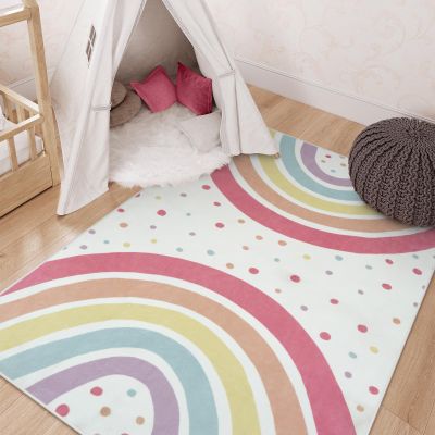 STARUIA Washable Rainbow Rug for Girl Nursery, Small Rug 3X 5 Colorful Area Rugs for Kids Bedroom, Non-Slip Soft Polka Dot Carpet Kids Rugs for Classroom Playroom Tent Castle