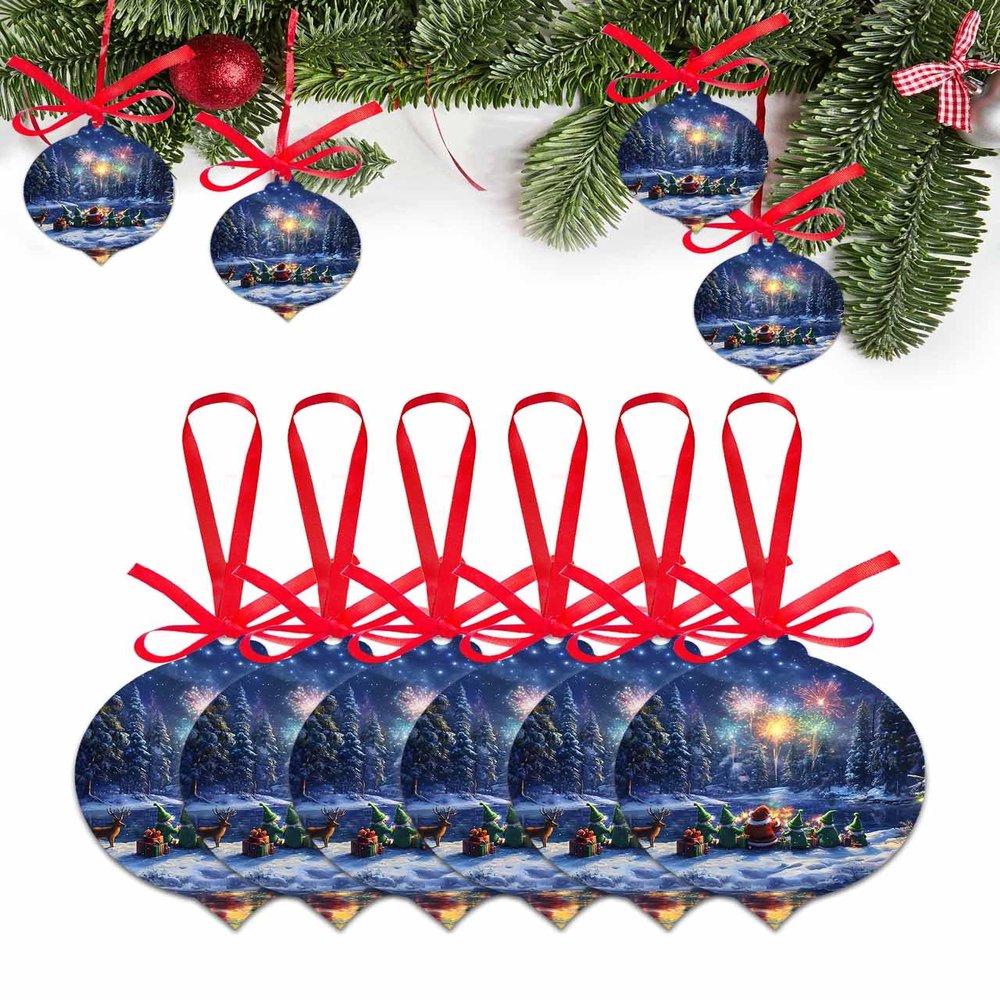 6 Pieces Christmas Ornaments,Christmas Santa Claus Elves Watching Fireworks Acrylic Hanging Pendant 2024, Winter Snowflakes Xmas Tree Decorations for Home Holiday Party