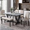 Merax 6 Pieces Dining Table Set with Bench, Rectangle Dining Table with 4 Upholstered Chairs & a Bench, Wood Kitchen Table Chairs Set for 6 Persons, Modern Style Dining Room Set (White +Black) view 1