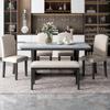 Merax 6 Pieces Dining Table Set with Bench, Rectangle Dining Table with 4 Upholstered Chairs & a Bench, Wood Kitchen Table Chairs Set for 6 Persons, Modern Style Dining Room Set (White +Black) view 2