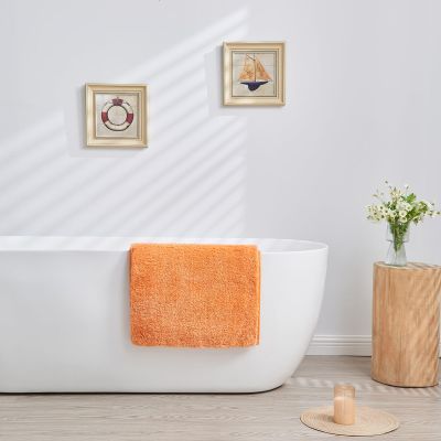 Douceur Orange Bathroom Rugs Non Slip, Super Soft Microfiber Bath Mats Washable, Fluffy Absorbent Bath Rugs for Bathroom, Quick Dry Shower Mat, 23.5" x 15.5"