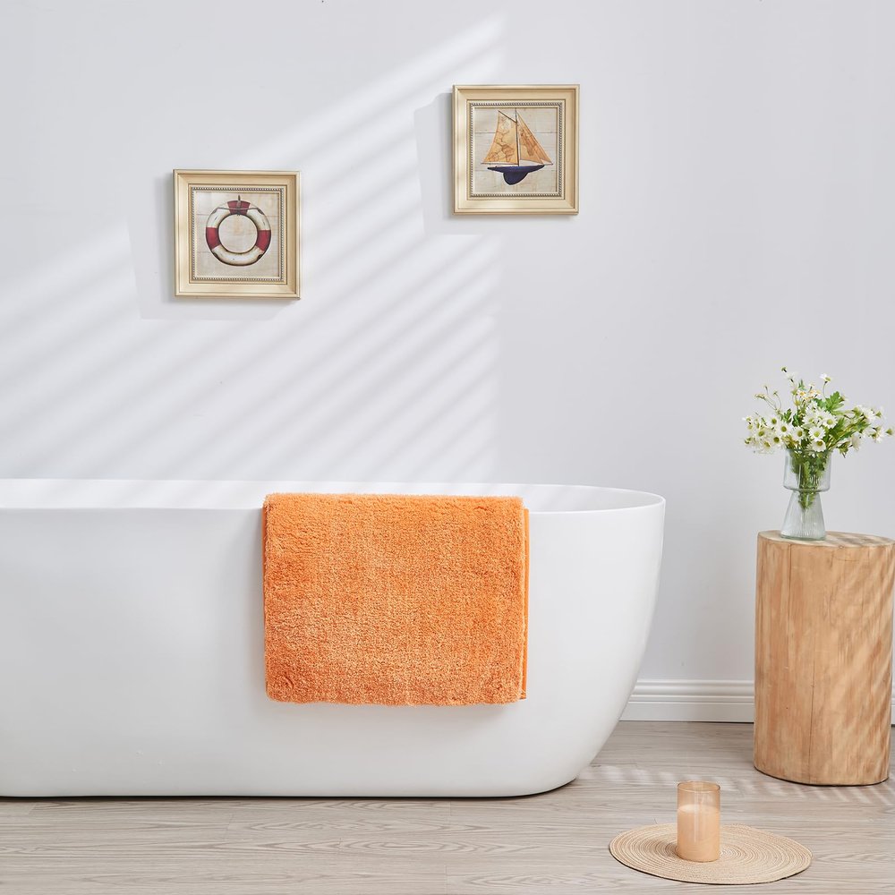 Douceur Orange Bathroom Rugs Non Slip, Super Soft Microfiber Bath Mats Washable, Fluffy Absorbent Bath Rugs for Bathroom, Quick Dry Shower Mat, 23.5" x 15.5"